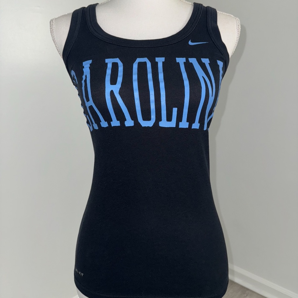 Nike‎ Dri-Fit Carolina Racerback Tank Top Black Blue Logo Size XS